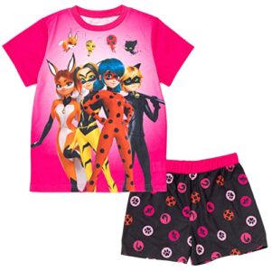 miraculous cat noir ladybug rena rouge big girls pajama shirt shorts black/pink 14-16