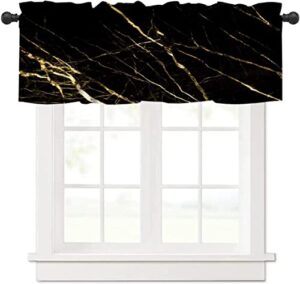 shelifestyle marble kitchen valances window curtain,abstract gold and black marble pattern curtain valances for bedroom bathroom living room cafe,52x18 inch