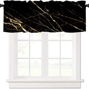 SHElifestyle Marble Kitchen Valances Window Curtain,Abstract Gold and Black Marble Pattern Curtain Valances for Bedroom Bathroom Living Room Cafe,52x18 inch