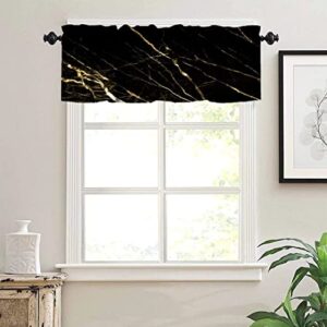SHElifestyle Marble Kitchen Valances Window Curtain,Abstract Gold and Black Marble Pattern Curtain Valances for Bedroom Bathroom Living Room Cafe,52x18 inch