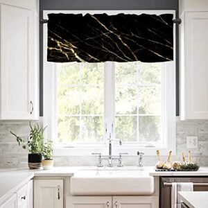 SHElifestyle Marble Kitchen Valances Window Curtain,Abstract Gold and Black Marble Pattern Curtain Valances for Bedroom Bathroom Living Room Cafe,52x18 inch