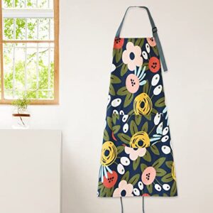 ARBINSON 2 Pack Floral Apron for Women with Pockets, Adjustable Cotton Chef Aprons for Kitchen, Cooking, BBQ & Grill (Blue/Flowers)
