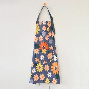 ARBINSON 2 Pack Floral Apron for Women with Pockets, Adjustable Cotton Chef Aprons for Kitchen, Cooking, BBQ & Grill (Blue/Flowers)