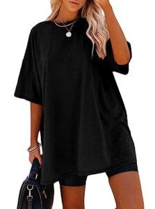 remidoo women's oversized t shirt solid short sleeve distressed solid tees t-black large