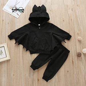 Xfglck Toddler Baby Girls Boys Halloween Outfit Black Bat Zipper Hoodies+Pant Set Fall Winter Clothes(Black,3-4 Years)