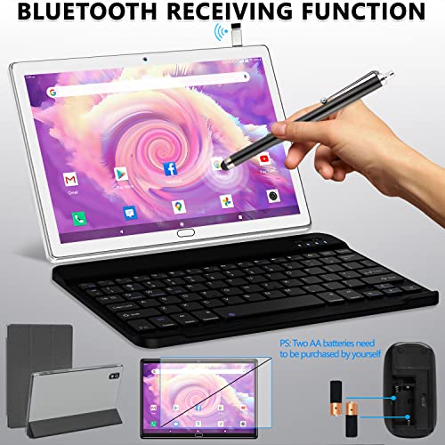 Android 11.0 Tablet, 2023 Latest 2 in 1 Tablet 10.1 Inch, 4G Cellular Tablet with Keyboard, 64GB+4GB Storage, Octa-Core Processor, 2 Sim Slot, 13MP Camera, Mouse/Stylus/GPS/WiFi/Bluetooth (Silver)