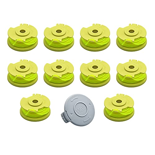 WETOOLPLUS AC80RL3 0.080" Replacement Spool Line & Cap for Ryobi One+ 18v 24v 40v Auto-Feed Trimmer Compatible with Ryobi Weed Wacker String with 522994001 AC14HCA Cap Covers(10 Spools + 1 Cap)