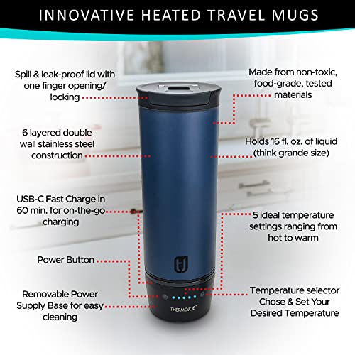 Thermojoe 16 Oz. Rechargeable Heated Smart Travel Mug for Coffee and Tea with Temperature Control