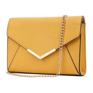 kkxiu women elegant faux leather evening envelope clutch purse foldover bags for party wedding prom (a-mustard)