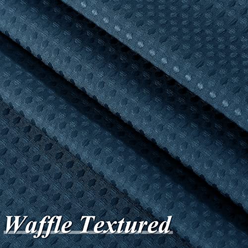 Navy Blue Shower Curtain with Liner Set Ombre Navy Blue and White Waffle Fabric Elegant Modern Heavy Duty Double Layers Hotel Style Decor Blue Shower Curtains for Bathroom, 72x72