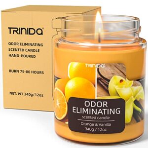 orange & vanilla odor eliminating candles for home scented, eliminates 99% of pet, smoke, food and other smells quickly, highly fragranced candle, premium soy candles gift set for women