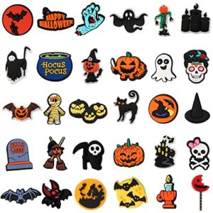 mortd halloween theme shoe decor charms, 30pcs pumpkin witch ghost bat shoe charms for shoe wristband clog sandals halloween decor, pvc shoe charm accessories for halloween party favor birthday gifts