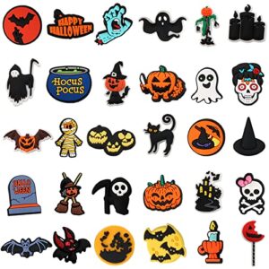 Mortd Halloween Theme Shoe Decor Charms, 30PCS Pumpkin Witch Ghost Bat Shoe Charms for Shoe Wristband Clog Sandals Halloween Decor, PVC Shoe Charm Accessories for Halloween Party Favor Birthday Gifts