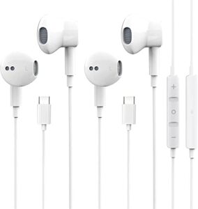 2 pack usb c headphones, in-ear earbuds with microphone & remote control noise cancelling wired type c earphones, compatible with android smartphone galaxy s20/note 20/pixel 5, ipad pro 2020