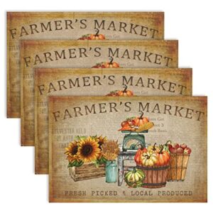 anydesign vintage fall harvest placemats autumn pumpkin sunflower farmer's market table mats washable table placemats dinner mats for thanksgiving home farmhouse kitchen decor, 4pcs, 12 x 18 inch
