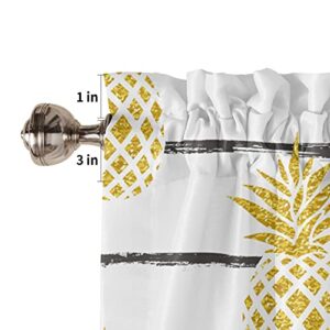 Comforance Gold Pineapple Valance for Kitchen Rod Pocket, Semi Blackout Small Drapes Rod Pocket Window Treatment Valances for Kitchen Bathroom Decor 54x18inch Tropical Fruit with Black White Stripes