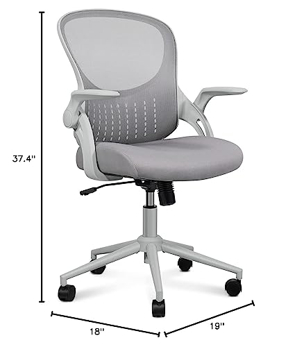 SMUG Home Office Ergonomic Desk Mesh Computer Modern Height Adjustable Swivel Chair with Lumbar Support/Flip-up Arms, Grey, 23.8D x 23.2W x 39.8H