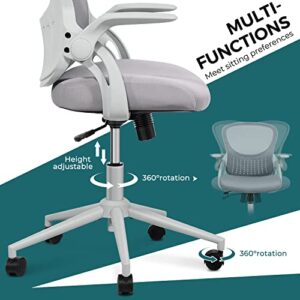 SMUG Home Office Ergonomic Desk Mesh Computer Modern Height Adjustable Swivel Chair with Lumbar Support/Flip-up Arms, Grey, 23.8D x 23.2W x 39.8H