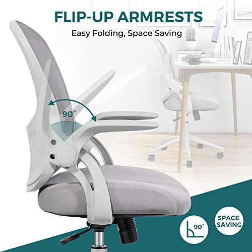 SMUG Home Office Ergonomic Desk Mesh Computer Modern Height Adjustable Swivel Chair with Lumbar Support/Flip-up Arms, Grey, 23.8D x 23.2W x 39.8H