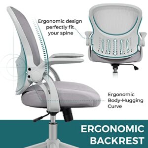 SMUG Home Office Ergonomic Desk Mesh Computer Modern Height Adjustable Swivel Chair with Lumbar Support/Flip-up Arms, Grey, 23.8D x 23.2W x 39.8H