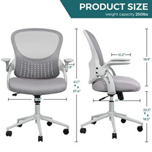 SMUG Home Office Ergonomic Desk Mesh Computer Modern Height Adjustable Swivel Chair with Lumbar Support/Flip-up Arms, Grey, 23.8D x 23.2W x 39.8H