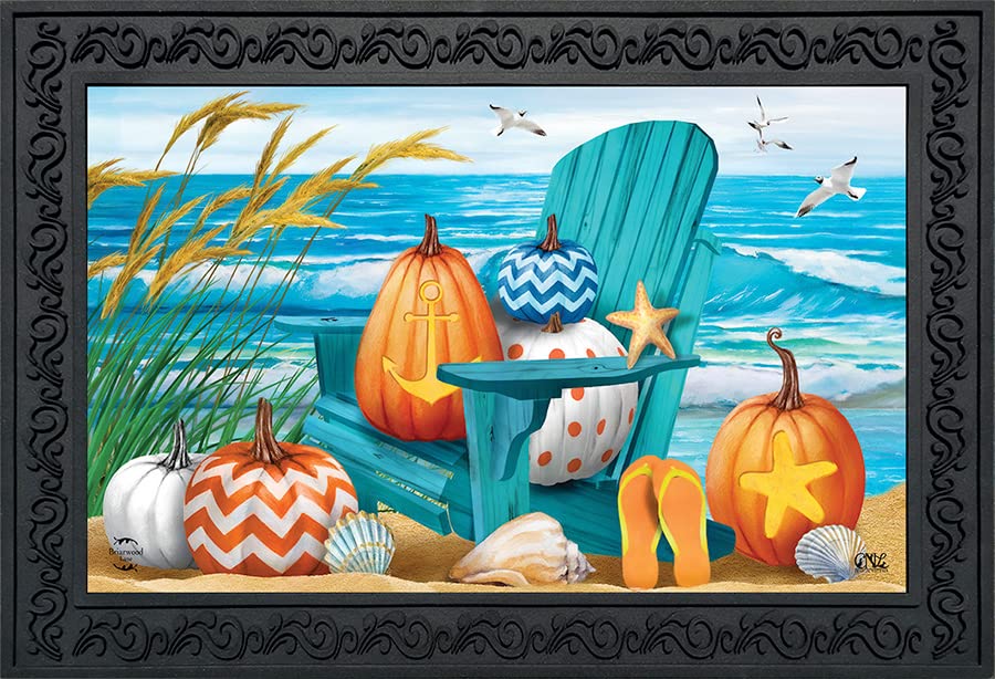 Briarwood Lane Fall at The Beach Doormat Autumn Nautical Pumpkins 30" x 18"