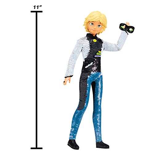 Miraculous Fashion Flip Adrien to Cat Noir 10.5” Action Doll Sequins