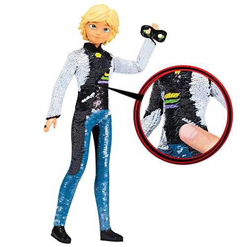 Miraculous Fashion Flip Adrien to Cat Noir 10.5” Action Doll Sequins