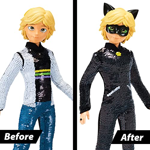 Miraculous Fashion Flip Adrien to Cat Noir 10.5” Action Doll Sequins