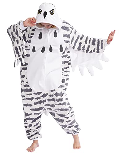 LZBXBXDA Unisex Adult Snowy owl Onesie One Piece Pajamas Animal Christmas Costume Homewear Sleepwear for Women men