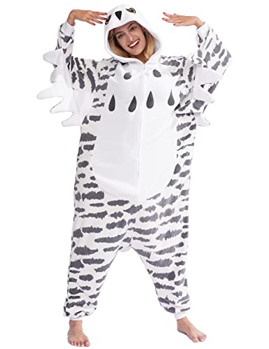 LZBXBXDA Unisex Adult Snowy owl Onesie One Piece Pajamas Animal Christmas Costume Homewear Sleepwear for Women men