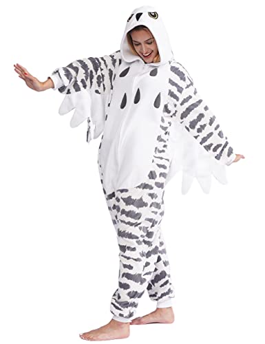 LZBXBXDA Unisex Adult Snowy owl Onesie One Piece Pajamas Animal Christmas Costume Homewear Sleepwear for Women men