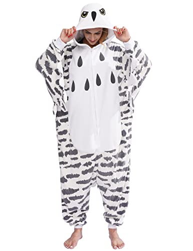 LZBXBXDA Unisex Adult Snowy owl Onesie One Piece Pajamas Animal Christmas Costume Homewear Sleepwear for Women men