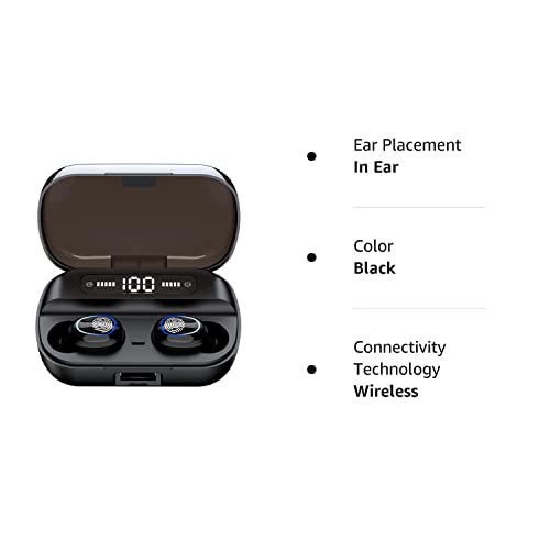 Wireless Earbuds Bluetooth Wireless Ear buds with HD Noise Cancelling Mic, HiFi Stereo Bass Sound Headphones with LED Charging Case, Touch Control Smallest In Ear Earphones for Sport/Work/Travel Black