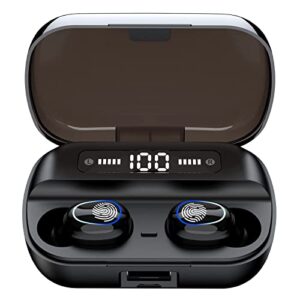 wireless earbuds bluetooth wireless ear buds with hd noise cancelling mic, hifi stereo bass sound headphones with led charging case, touch control smallest in ear earphones for sport/work/travel black