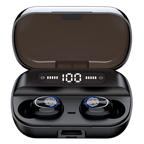 Wireless Earbuds Bluetooth Wireless Ear buds with HD Noise Cancelling Mic, HiFi Stereo Bass Sound Headphones with LED Charging Case, Touch Control Smallest In Ear Earphones for Sport/Work/Travel Black