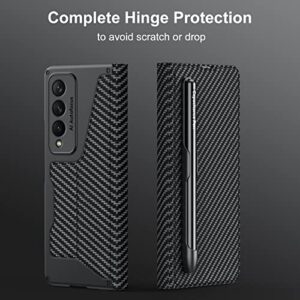 Libeagle Compatible with Samsung Galaxy Z Fold 3 Wallet Case with Capacitance Pen and Detachable S Pen Holder [2 Card Holder][Hinge Protection][Wireless Charging] Leather Cover 5G 2021-Carbon Fiber