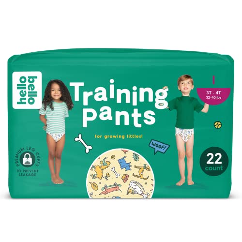 Hello Bello Premium Training Pants Size 3T-4T I 22 Count of Disposeable, Gender Neutral, Eco-Friendly, and Potty Training Underwear with Snug and Comfort Fit for Toddlers on the Move I Li'l Barkers