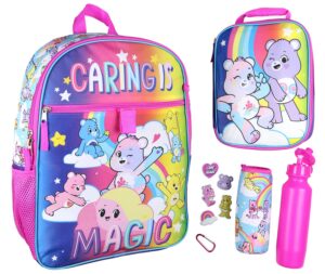 carebears caring is magic 16" backpack lunch tote water bottle sticker set 5 pc mega set