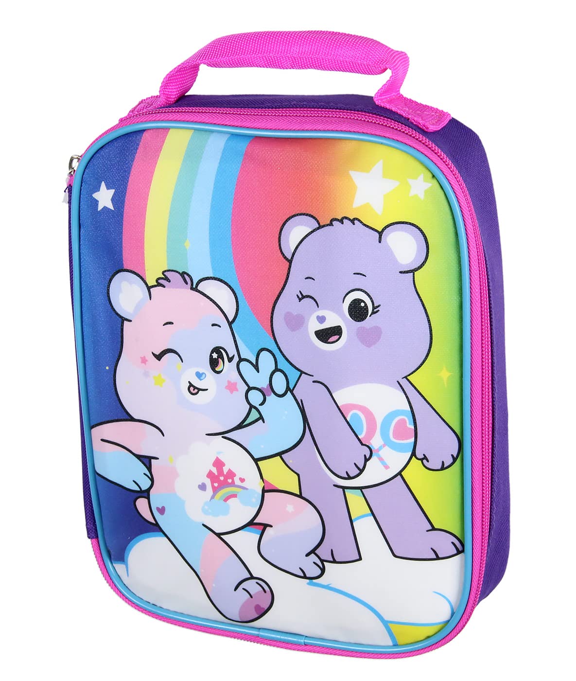 Carebears Caring Is Magic 16" Backpack Lunch Tote Water Bottle Sticker Set 5 Pc Mega Set