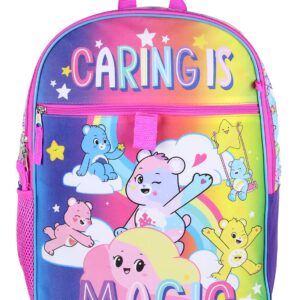 Carebears Caring Is Magic 16" Backpack Lunch Tote Water Bottle Sticker Set 5 Pc Mega Set