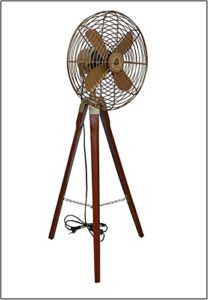 caripeloy floor fan | vintage style | with wooden tripod stand brass antique floor fan | vintage style | with wooden tripod stand