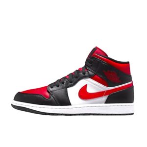 jordan boy's air 1 mid gs sneaker, black/fire red-white, 6.5 big kid