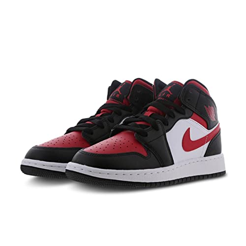 Jordan Boy's Air 1 Mid GS Sneaker, Black/Fire Red-white, 6.5 Big Kid