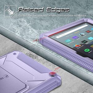 Fintie Shockproof Case for All-New Fire 7 Tablet (12th Generation, 2022 Release), [Tuatara] Rugged Unibody Hybrid Bumper Kickstand Cover with Built-in Screen Protector, Lilac Purple