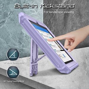 Fintie Shockproof Case for All-New Fire 7 Tablet (12th Generation, 2022 Release), [Tuatara] Rugged Unibody Hybrid Bumper Kickstand Cover with Built-in Screen Protector, Lilac Purple