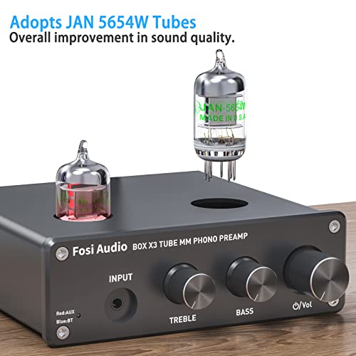 Fosi Audio Box X3 5654W Tube Phono Preamp Turntable Preamplifier for MM Phonograph Bluetooth 5.0 Mini Stereo Hi-Fi Pre-Amplifier for Home Audio Record Player Sound System