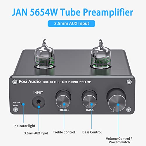 Fosi Audio Box X3 5654W Tube Phono Preamp Turntable Preamplifier for MM Phonograph Bluetooth 5.0 Mini Stereo Hi-Fi Pre-Amplifier for Home Audio Record Player Sound System