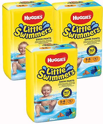 HUGGIES Little Swimmers Baby Disposable Swim Diapers Pants Size 5-6, 11 Count (Pack of 3)