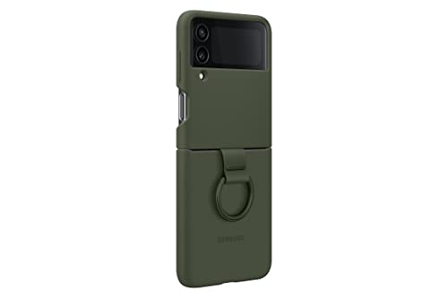 SAMSUNG Galaxy Z Flip 4 Silicone Cover with Ring, Protective Phone Case with Finger Loop, Matte Finish, Bold Style, Handheld Design, US Version, Green